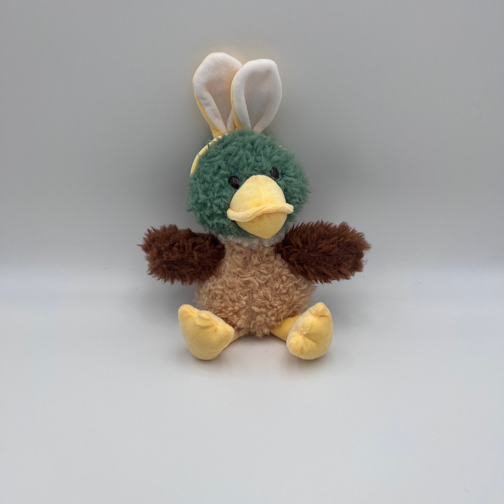Mallard Duck Plush with Bunny Ears Easter Spring Stuffed Animal Green Brown 8in